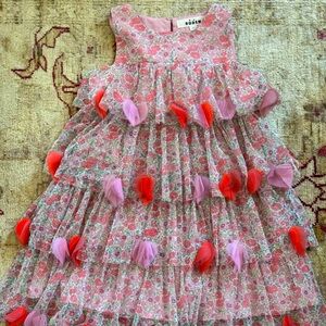 Girls floral dress with pink red and purple hearts